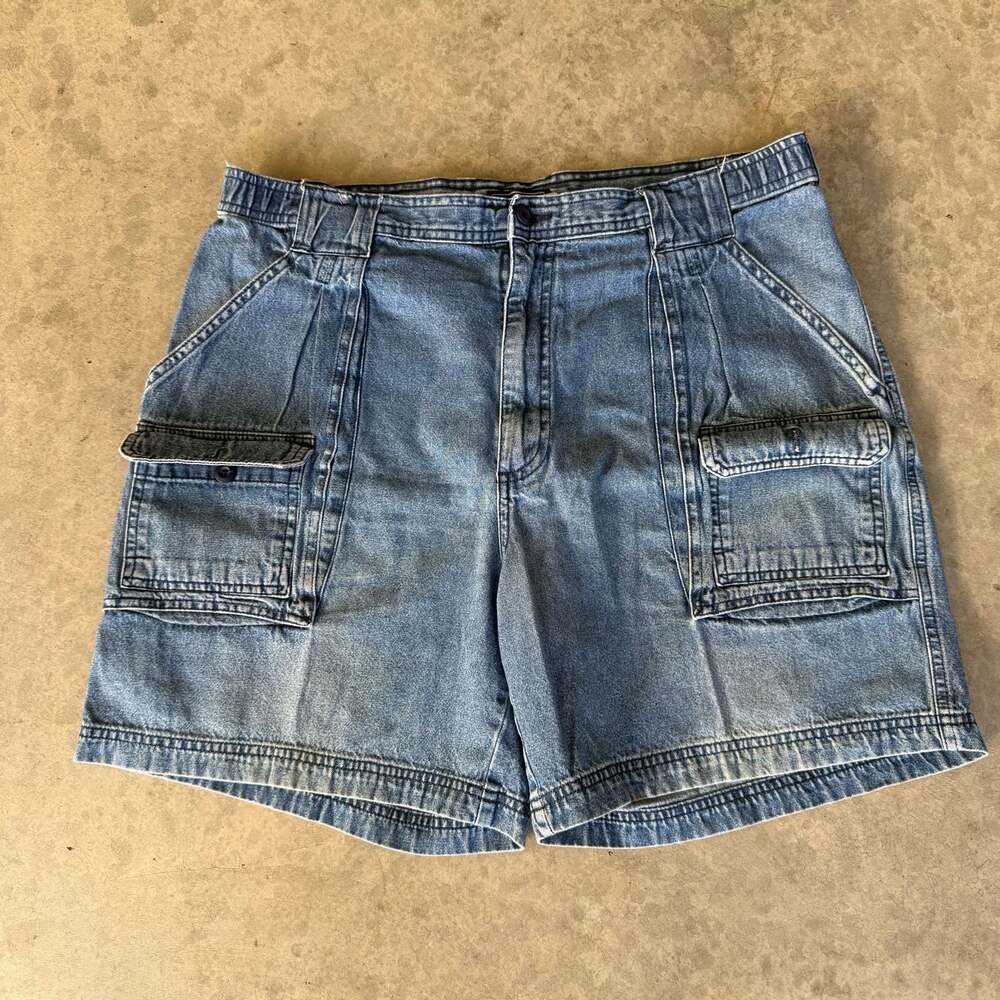 Saddlebred Vintage Denim Cargo Shorts Size 34 Blue Jorts Y2K Utility